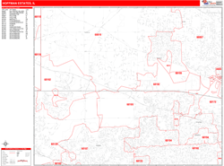 Hoffman Estates Wall Map Zip Code Red Line Style 2024